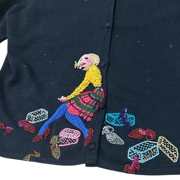 Vintage Black Michael Simon Cardigan Beaded Embroidered Sweater / XL - - Picture 2 of 5